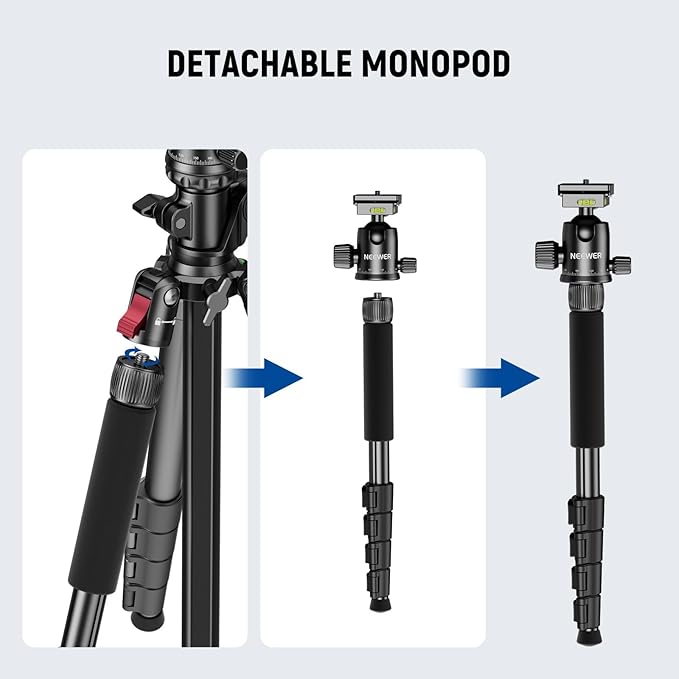 NEEWER Basics 64.5" Horizontal Overhead Tripod with Ball Head/Cell Phone Holder Compatible with iPhone Video Recording, Aluminum Travel Stand Camera Monopod, 360° Pan 180° Tilt 22lb/10kg Load, TP66