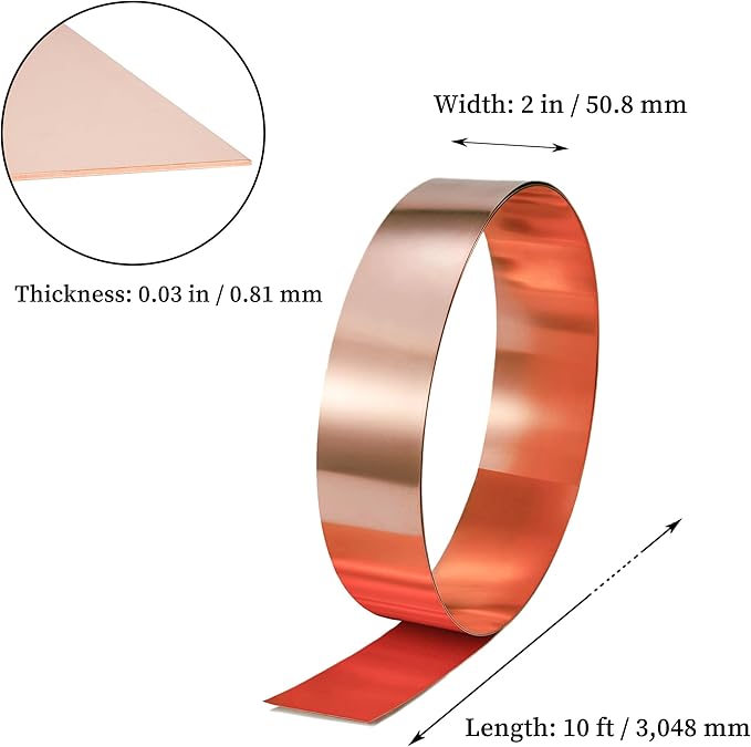 GOORY Copper Flashing 20 Gauge - 2in x 10ft 0.03"(0.81mm) Thickness Roof Flashing Roll - 99.95+% Pure Copper Sheet Metal ASTM B152 - Roofing Repair DIY Project Contractor Jewelry Crafts