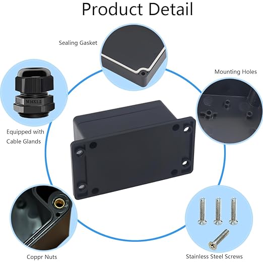 2Packs Junction Box IP65 Waterproof ABS Plastic Electrical Project Case Power Junction Boxes, Project Box with Fixed Ear Black 3.94x2.68x1.97 inch(100x 68 x50 mm)