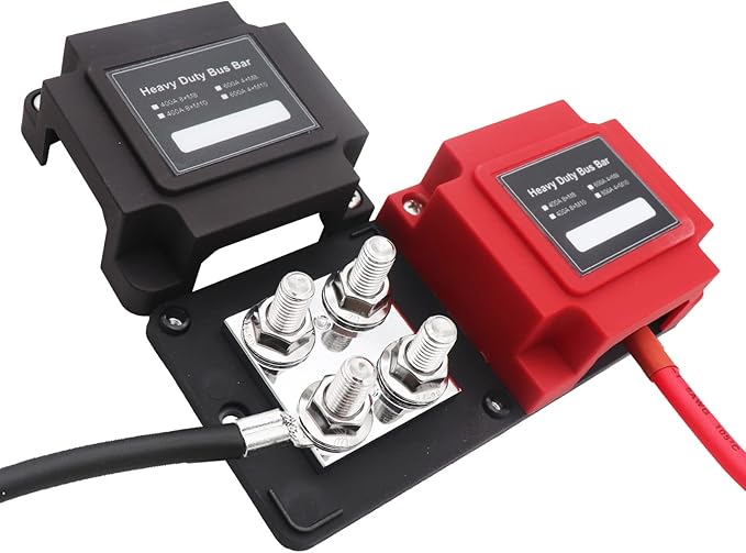 400 Am Power Distribution Block Bus Bar Pair with Cover Marine Bus Bar, Automotive, and Solar Wiring 8x3/8 M10 Studs Heavy Duty Power