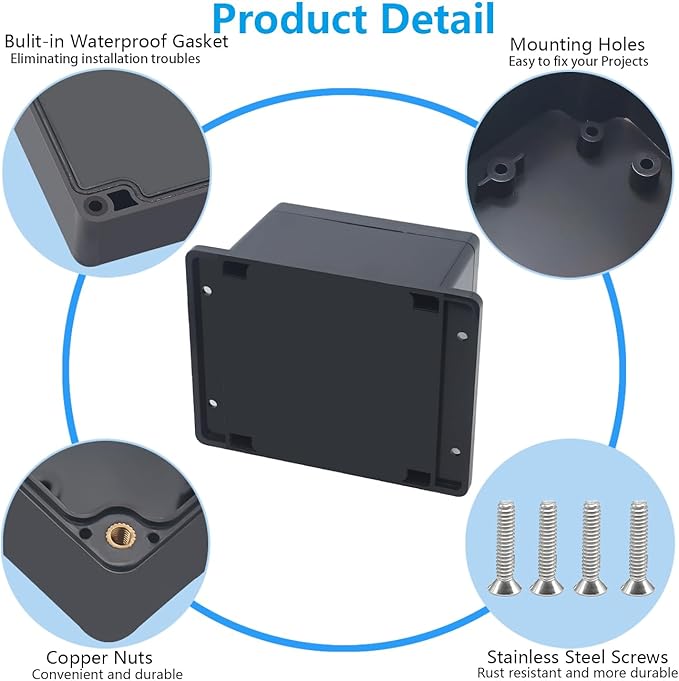 Project Box ABS Black Electrical Boxes IP67 Outdoor Waterproof Box Electronic Junction Box Power Enclosure with Cable Glands for DIY Project 4.7 x 4.7 x 3 inch (120x120x75mm)