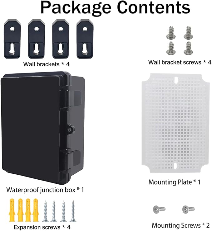 Junction Box, Hinged Black Cover IP67 Waterproof ABS Project Box with Mounting Plate Electrical Box Enclosure with Wall Bracket 7.1 x 5.1 x 3.5inch(180x130x90mm)