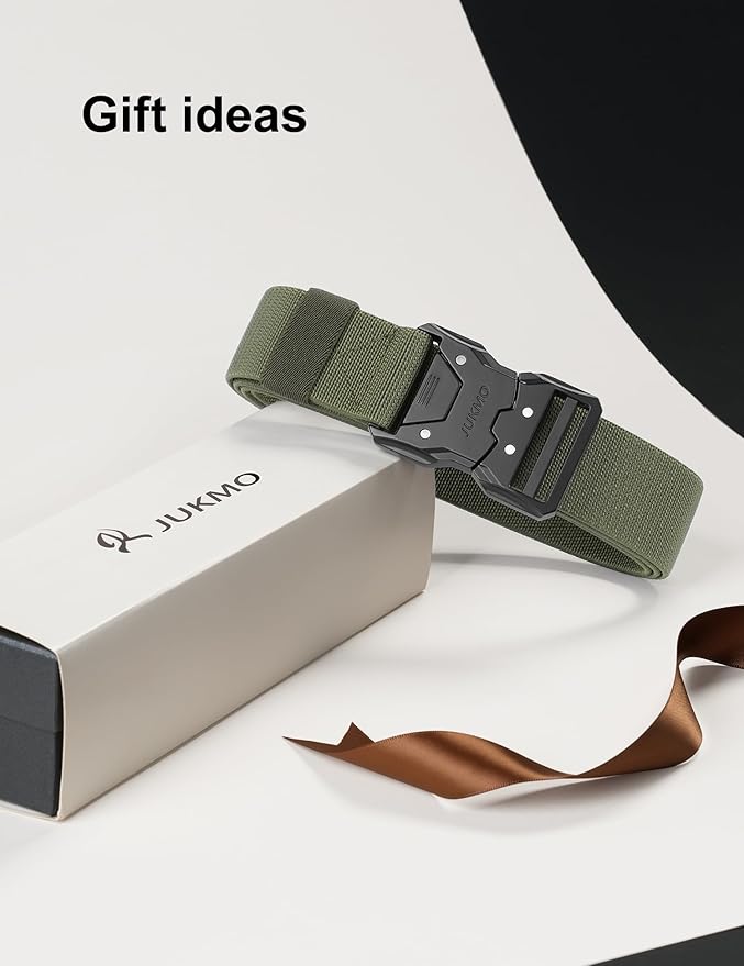 JUKMO Quick Release Tactical Belt, Military Work 1.5" Nylon Web Hiking Belt with Heavy Duty Seatbelt Buckle
