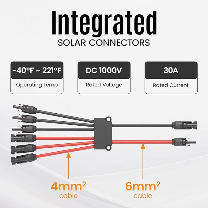 Solar Panel Connector 6 to 2 Solar Y Branch Connectors PV Panels Parallel Connectors Kit Adapter Waterproof Wire Plug Tool for Solar Panel(2 Pcak MF/FFFMMM)