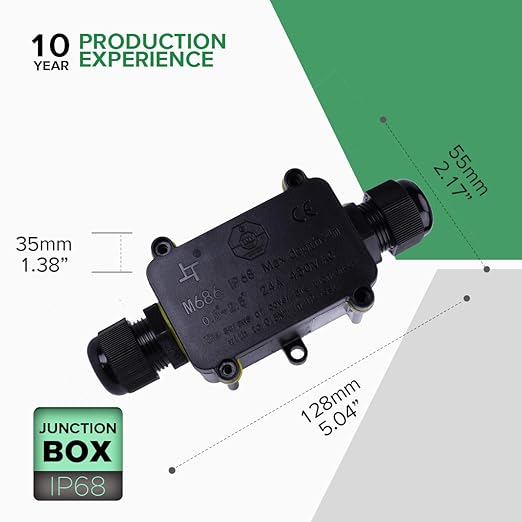 2 Way Electrical Junction Box, La Vane IP68 Waterproof 2 Way Cable Connector Lighting Connector Electric External Coupler, Cable Gland Ø 5-12mm