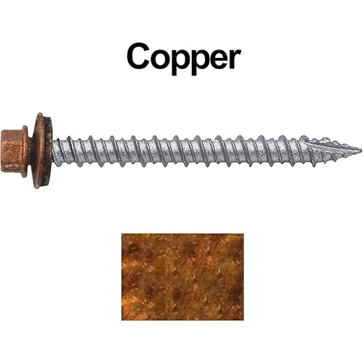 Metal ROOFING SCREWS: (250) 10 x 2" Copper Hex Head Sheet Metal Roof Screw. Self starting metal to wood siding screws. EPDM washer. Colored head