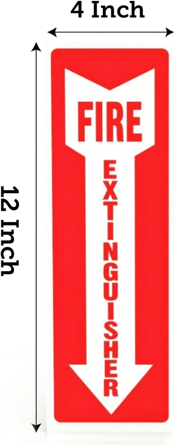 Fire Extinguisher Signs, Safety Sign Sticker - 8 Pack - 4" X 12" - 5 Mil Vinyl Bright Red and White Colors - Durable Self Adhesive, Weatherproof & UV Protected Ideal for Home, Office or Boat