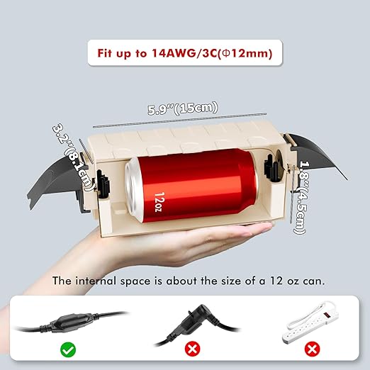 Flemoon IP55 Small Outdoor Electrical Box Waterproof (Inner 5.9 x 3.2 x 1.8inch), Extension Cord Cover with Detachable Awning Covers for Plug, Outlet, Holiday Lights, Almond