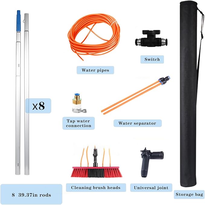 Water Fed Pole Kit Adjustable Solar Panel Cleaning Kit Cleaner Tool for Window Glass Roof Outdoor Glass Brush Window Washing Equipment (26FT)