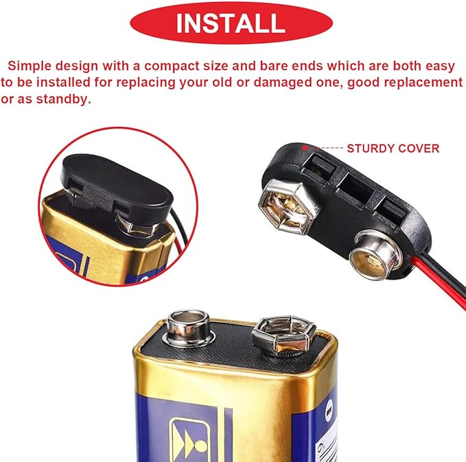 12Pcs 9v Battery Connector Clip with UL1007 24AWG Leads Wires,I-Type/T-Type Plastic Housing Pigtail Snap with Alligator Clips,2.1mm X 5.5mm DC Male/Female Power Plug,for Arduino Led Light