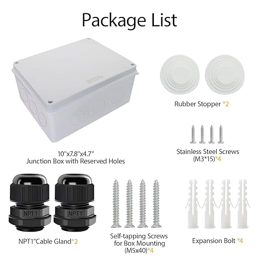 LeMotech Junction Box, Electrical Box IP65 Water Resistant Dustproof ABS Plastic Project Enclosure for Electronics White 10 x 7.9 x 4.7 inch