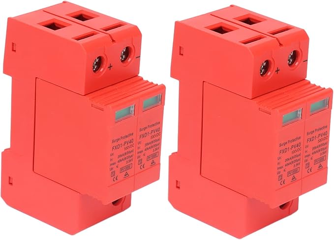 2Pcs Voltage Arrester Device Rail Installation 2P Protective Device DC Photovoltaic Protector Low-Voltage Arrester (DC 500V)