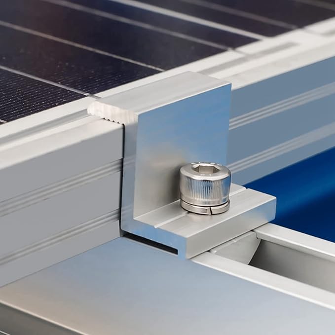 Solar Panel Mounting Rail Aluminium Solar Rooftop Rail Connector Solar Bracket Solar Roof Mount Kit for Metal Roof, Tin Roof, Flat Roof, Sheet Roof (4 x 200mm Rail + 4 x 35mm Clamp)