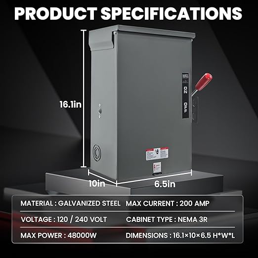 3P 200A Generator Transfer Switch,Upgraded Heavy Duty 48000W Manual Transfer Switch for Home,General Double-Throw Safety Switch 120/240-Volt Transfer Switch for Generator Indoor & Outdoor