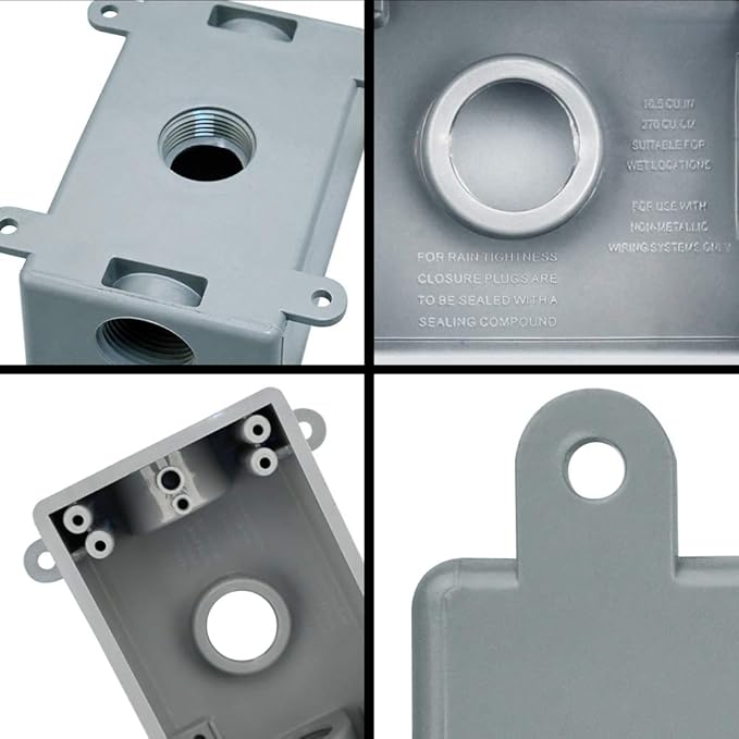 Single-Gang Electrical Outlet Box,Suitable 1/2-Inch or 3/4-Inch Electrical Conduit Weatherproof Outdoor Outlet Box,UL Listed,Plastic Junction Box Outlet（4PCS）