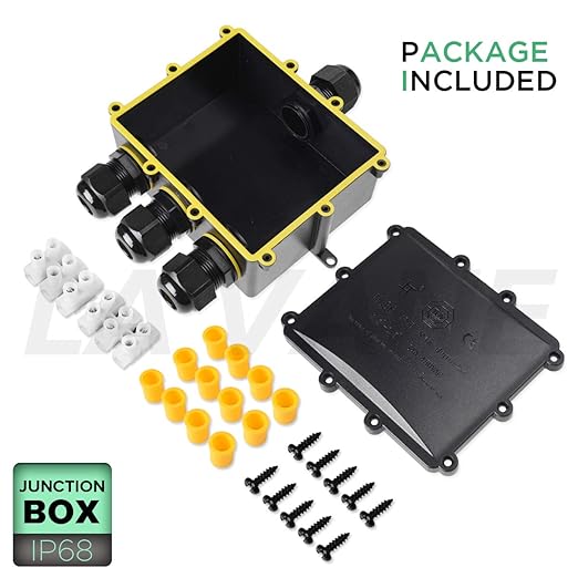 4 Way Electrical Junction Box, La Vane IP68 Waterproof 4 Way Cable Connector Lighting Connector Electric External Coupler, Cable Gland Ø 4-14mm
