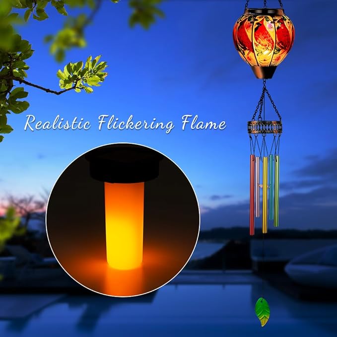 Cardinal Wind Chimes for Outside,Solar Wind Chimes with Solar Lights,Hanging Wind Chime Deep Tone,Windchimes Outdoor,Memorial Wind Chime for Mom,Outdoor Windchime for Loss of Loved One