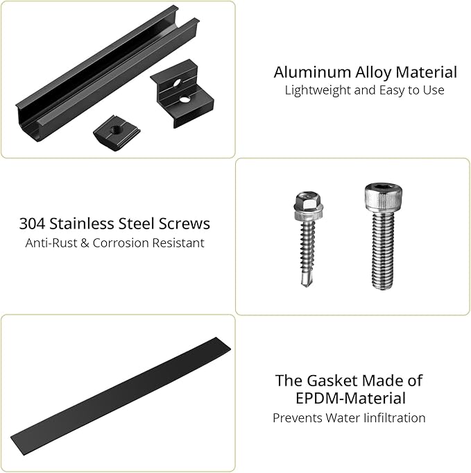 Anbte Solar Panel Bracket Kit, 6 Pcs 7.87 in Aluminium Solar Panel Mounting Rail 30mm/35mm Solar Panel End Clamps, Solar Panel Brackets for Metal Roof, Tin Roof, Flat Roof, Sheet Roof, Black