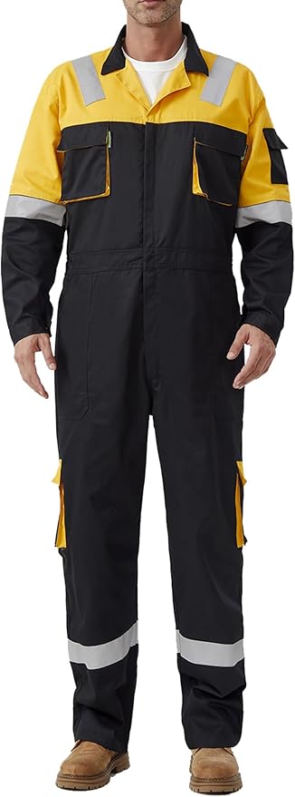 Men's Work Coverall High Visibility Overalls Mechanics Coveralls Workwear Jumpsuit with Multi Pockets