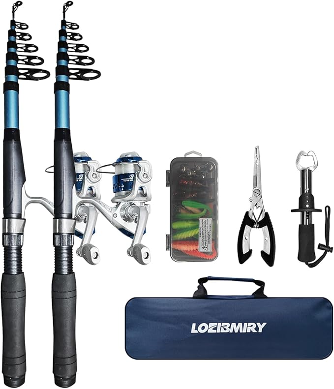 Telescopic Fishing Rod Reel Kit 2PCS 6.89FT Collapsible Pole Spinning Reel Combo with Fishing Lures Fishing Gripper Fishing Pliers Portable Fishing Gear Set for Saltwater Freshwater Travel