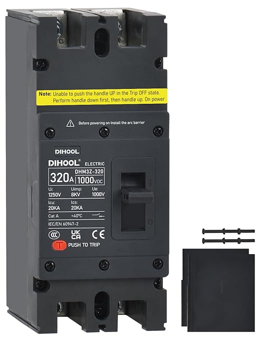DIHOOL 320 Amp DC Circuit Breaker,2P 1000V 20kA Breaking Capacity Battery Disconnect Switch with Thermal Magnetic Trip for Solar, UPS, Battery