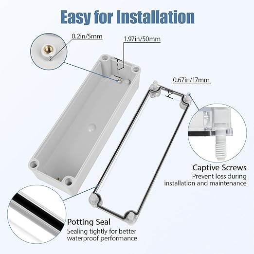LeMotech Junction Box IP67 Waterproof Dustproof Electrical Box Project Box DIY Enclosure Gray with Transparent Clear Cover, External Size 9.8x3.1x2.8in (250x80x70mm)
