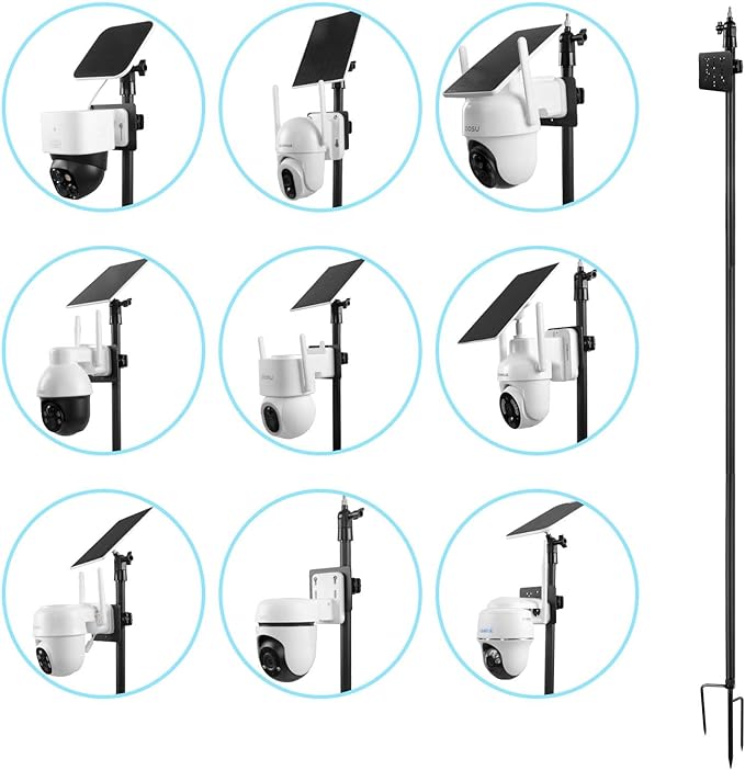 HOLACA 31.49 or 47.24 inch PTZ Camera Ground Stake Mount Stand with Solar Panel Mount for AOSU SEHMUA Cinnado Tapo Reolink Cameras and Solar Panels Ground Stake Bracket