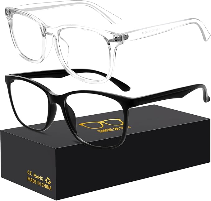 Blue-Light Blocking Glasses Computer Reading/Gaming/TV/Phones Glasses Fashion Anti Eyestrain Glasses for Women Men(H3-Black+Transparent)
