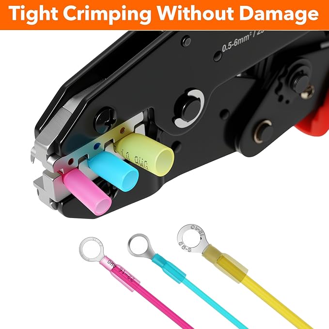 Crimping Tool for Heat Shrink Connectors, Amliber Ratcheting Wire Crimper Tool - Crimping Pliers - Electrical Crimping Tool AWG22-10 For Insulated Nylon and Wire Connectors