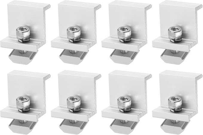uxcell 8Pcs Solar End Clamp, 35mm Aluminum Adjustable Solar Panel Mounting Bracket Clamp Solar Mounting Z Bracket Clamps for Solar Panel PV Mounting System, Silver