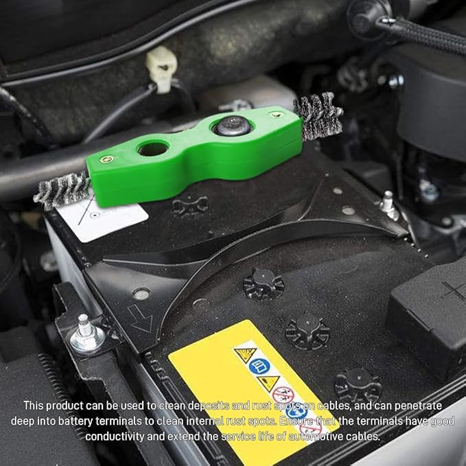 4 in 1 Car Battery Cleaning Brush, Battery Terminal Cleaner, Anti-Rust Auto Battery Cleaner with Steel Wire, Car Accessories Vehicle Machine Parts Clean Tools for Most Vehicles (Green)