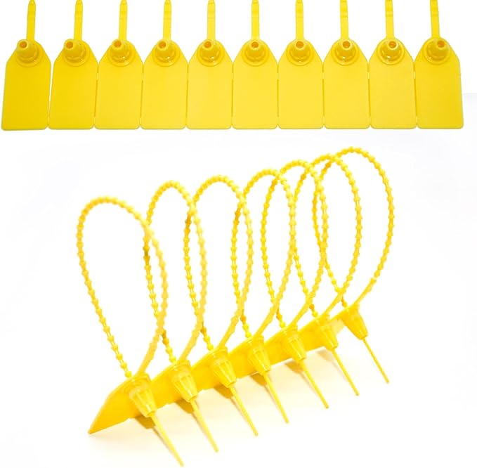 100 Pcs Fire Extinguisher Tags,Security Retail Anti-Theft Self-Locking Shoe Tag,Anti-Tamper Disposable Plastic Seals 250mm Length (Yellow)