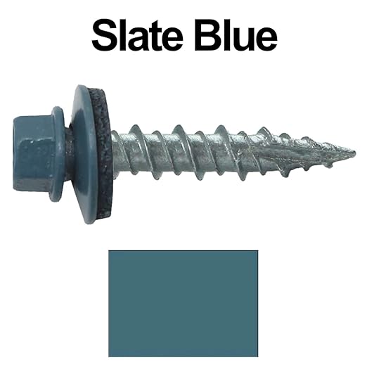 Metal Roofing Screws: (250) 10 x 1 Slate Blue Hex Head Sheet Metal Roof Screw. Self Starting Metal to Wood siding Screws. EPDM Washer. Colored Head