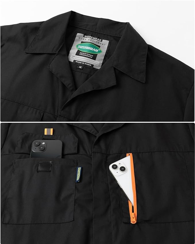 Mens Short Sleeve Coveralls Work Mechanics Jumpsuit Summer Overall Work Suit Breathable Crawl Suit Coverall