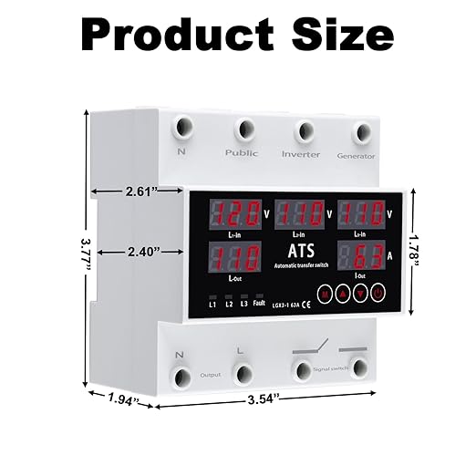 Automatic Transfer Switch,Automatic Switching Between Utility Power、Generator and Inverter,Overcurrent Protection,Overvoltage and undervoltage Protection,63A