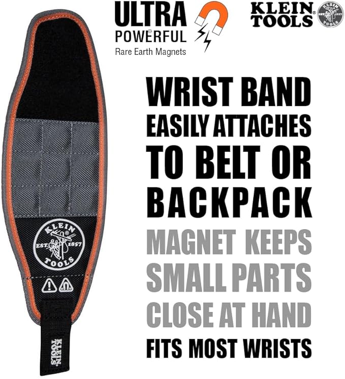 Klein Tools 55895 Magnetic Wristband, Tradesman Pro Tool Wristband Holds Wire Connectors, Screws, Nails, Drill Bits, With Breathable Mesh
