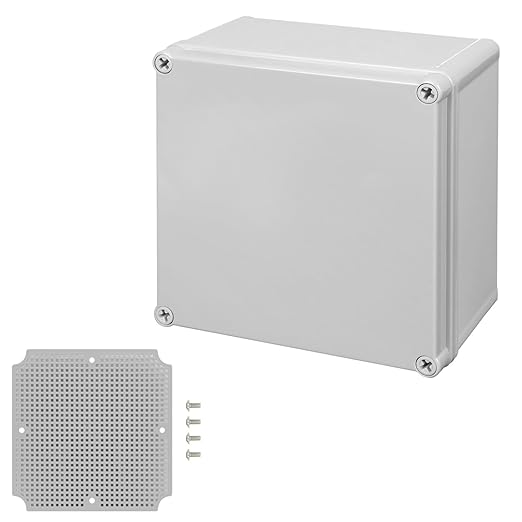 Junction Box，6.9"x 6.9"x 3.9" Outdoor Electrical Box with Mounting Plate, IP67 Dustproof Waterproof ABS Plastic Project Box, DIY Electrical Enclosure Gray (175x 175x 100 mm)