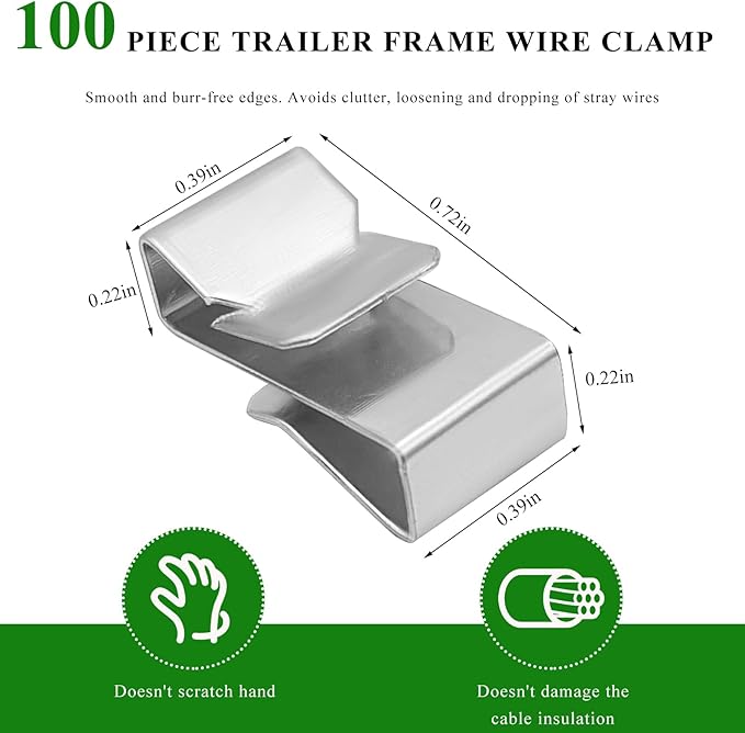 100 PCS Trailer Frame Wire Clips, 0.72"/18mm Steel Trailer Wiring Clips for Automotive Wires Management, Cable Organization for Boat Trailer, Fishing Boat, Car Accessories (100 PCS)