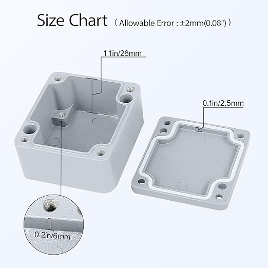 LeMotech Aluminum Alloy Metal Junction Box IP67 Waterproof Dustproof Small Electrical Box Outdoor Universal Enclosure Grey 2.5x2.2x1.3in (64x58x35mm)