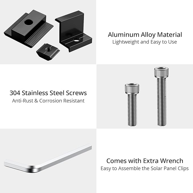 Anbte 10 PCS Solar Panels Brackets 35mm, Aluminium 6 x T-Shaped Mid Clamps + 4 x End Clamps, Solar Panel Mounting Brackets for Metal, Tin, Flat, Sheet Roofs, RV, Black