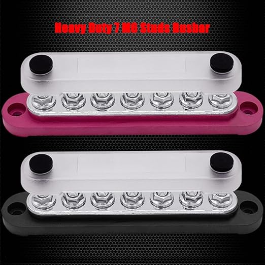 7 x M6 (1/4") Studs Power Distribution Block Bus Bar 12V, Ampper 5.9" HD 150A Marine BusBar Battery Distribution Block W/Cover for Car Boat Solar (Red & Black)
