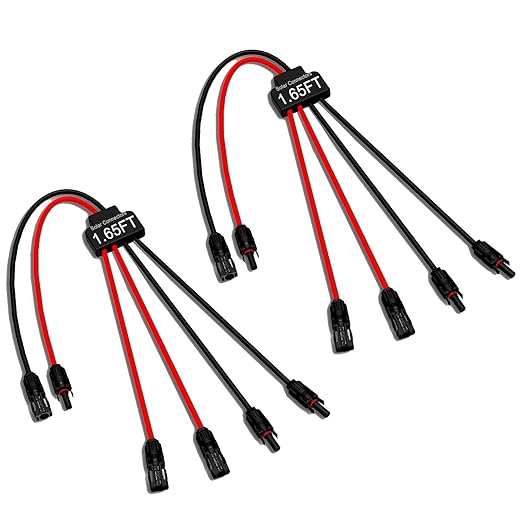 2 Pack Solar Connectors for 2 Solar Panels,Tool-Free Solar Cable Splitter, IP68 Waterproof Solar Wires Connectors,2 to 4 Y Branch Parallel Adapter for PV Cable