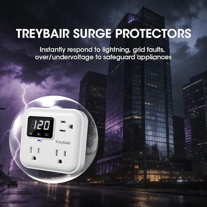 Surge Protectors 3-Outlet LED Display Power Strip with Voltage Protector, 80V-140V Refrigerator Surge Protector for TV Computer,Wall Mount,1800J,3 Pack