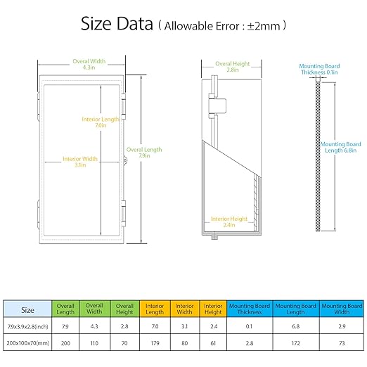 Junction Box ABS Plastic IP65 Waterproof Dustproof Universal Electrical Enclosure Hinged Shell Outdoor and Indoor Usage Project Box, 7.9"x 3.9"x 2.7"(200x100x70mm), Grey