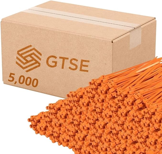GTSE 4 Inch Orange Zip Ties, 5,000 Bulk Pack, 18lb Strength, UV Resistant Small Nylon Cable Ties, Self-Locking 4" Tie Wraps