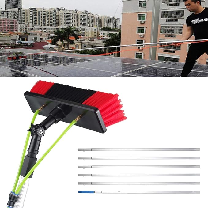Water Fed Pole Kit, Adjustable Window and Solar Cleaning Pole Brush Head with 8m Extension Pole Cleaning Brush Outdoor Window Glass Solar Panel Spray Washer Washing Equipment