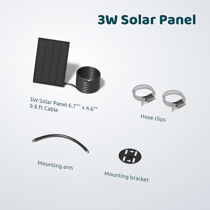 Birdfy 3W Solar Panel for Smart Bird Feeder Camera, Type-C Charger for Birdfy Feeder, 360° Adjustable Swivel Mount, IP65 Waterproof for Outdoors, 3W Continuously Power Supply (9.8ft Chew-Proof Cable)