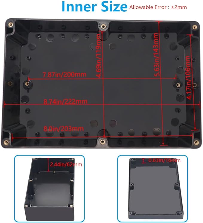 Project Box ABS Black Electrical Boxes IP67 Outdoor Waterproof box Electronic Junction Box Power Enclosure with Cable Glands for DIY Project 9.1 x 5.9 x 3.4 inch (230x150x87mm)