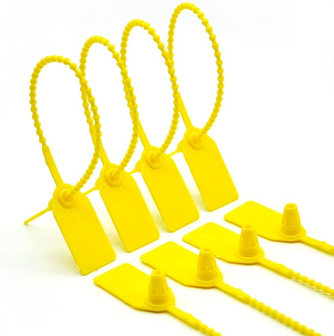 100 Pcs Fire Extinguisher Tags,Security Retail Anti-Theft Self-Locking Shoe Tag,Anti-Tamper Disposable Plastic Seals 250mm Length (Yellow)
