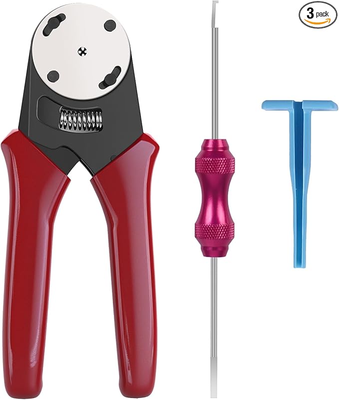 Deutsch Closed Barrel Crimper, Solid Barrel Contact & Circular Connector Contacts Crimping Tool (AWG 14-20) 4 Way Indent, 8 Impression Type，DT Connector Removal Tool,0411-310-1605 Blue Push Wire Tool